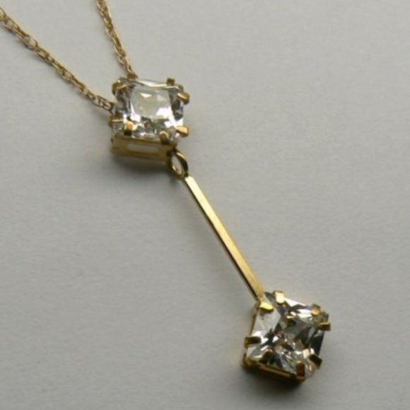 14K Yellow GOLD Princess CZ 2.0 cttw Necklace 19" - Picture 5 of 7